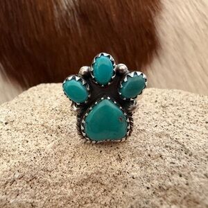 ❤️ Kingman Turquoise Paw Print Sterling Silver Navajo Style Ring Size 7.75